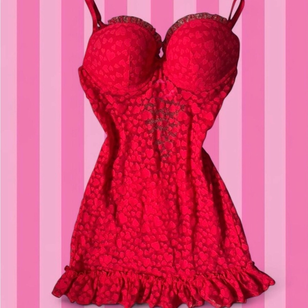 VS Lace Red Heart Lingerie Dress
